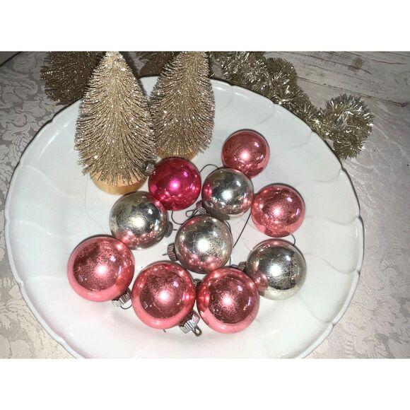 Other - 10 vintage Shiny Brite Christmas balls; pastel colors pink and silver
